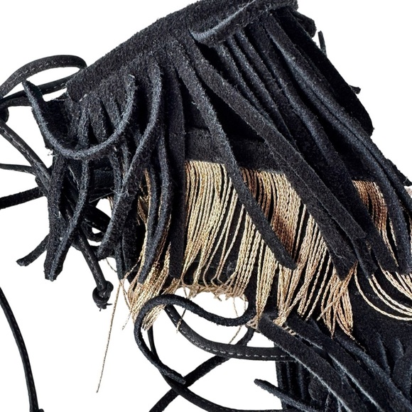 NEW Schutz Fringe Suede Stiletto Sandal Metal and Suede Fringe Black Size 9.5 - Picture 3 of 15
